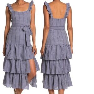 Likely Charlotte Blue/White Gingham Tiered Midi Sun Dress